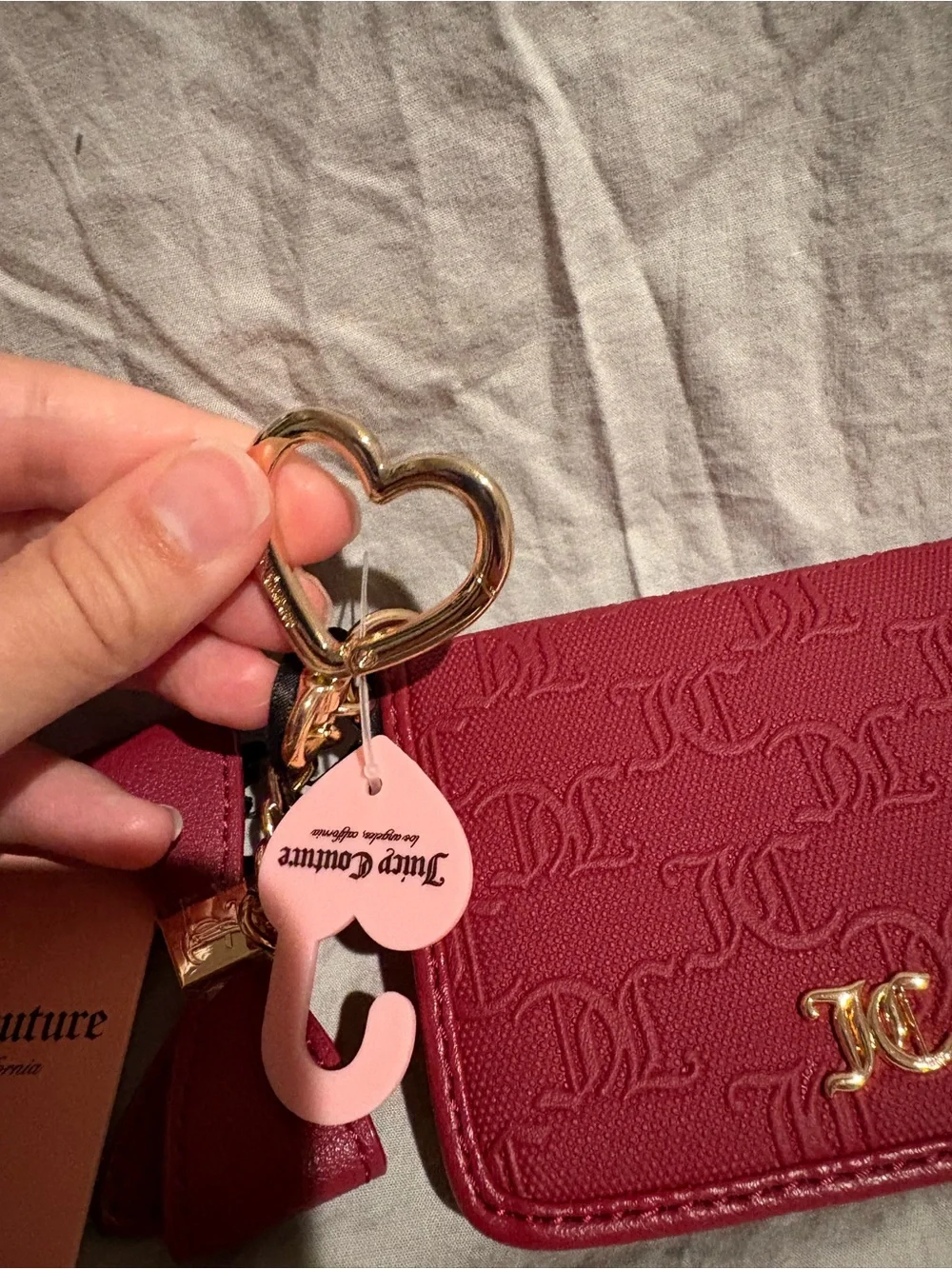 Juicy Couture For the Girls Embossed Logo Card Holder Keychain - Cranberry Juice
